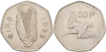 Ирландия 50 пенсов 1988 ВАЛЬДШНЕП KM 24 медно-никель 4512-1026
