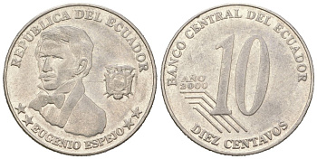 Эквадор 10 сентаво 2000 KM 106 нержавеющая сталь 4611-866
