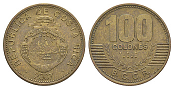 Коста-Рика 100 колонов 2007 KM 240a сталь плакированная латунью 4633-1125