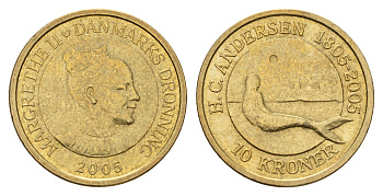 Дания 10 крон 2005 Сказка - Русалочка KM 900 алюминиевая бронза UNC 119-231