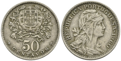 Португалия 50 сентаво 1960 KM 577 медно-никель 4148-341