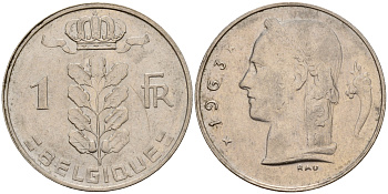 Бельгия 1 франк 1963 Belgique, Бодуэн I (1951-1993) KM 142.1 медно-никель    4161-1237