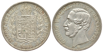 Брауншвейг-Каленберг-Ганновер 1/6 талера 1863 В, Георг  V (1851-1866) KM 238, Jaeger 95 AKS 145 серебро  aUNC  413-1914