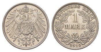 Германия 1 марка 1914 E, Вильгельм II (1888-1918) KM 14, J. 17 серебро aUNC 4626-237