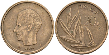 Бельгия 20 франков 1981 Belgie, Бодуэн I (1951-1993) KM 160 никель бронза 4126-232