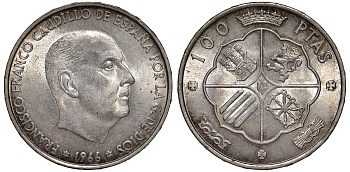 Испания 100 песет 1966 (66) Франсиско Франко (1939-1975) KM 797 серебро    1530-644