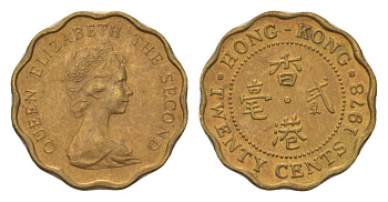 Гонконг 20 центов 1978 KM 36 никель латунь UNC 4625-757