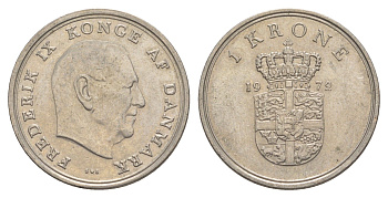 Дания 1 крона 1972 C; S, Фредерик IX (1947-1972) KM 851.1 медно-никель 4529-924