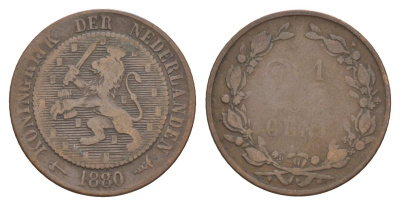 Нидерланды 2 1/2 цента 1880 Виллем III (1849-1890) KM 108 бронза 56-411