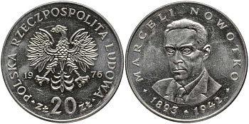 ПОЛЬША 20 ЗЛОТЫХ 1976 MW, НАВОТКО KM 69 медно-никель 180-422