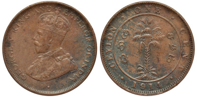 ЦЕЙЛОН 1 ЦЕНТ 1870 ВИКТОРИЯ KM 92 медь 4556-346