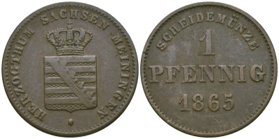 Саксен-Мейнинген 1 пфенниг 1865 Бернгард II (1803-1866) KM 170 медь 99-629