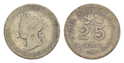 Цейлон 25 центов 1895 KM 95 серебро 4643-834