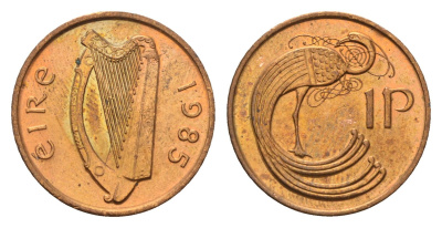 Ирландия 1 пенни 1985 мифологическая птица лира KM 20 бронза UNC 4690-435