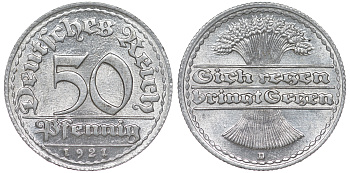 Германия 50 пфеннигов 1921 D KM 27, J. 301 алюминий aUNC 4114-842