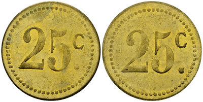 Франция 25†сантимов XIX-XX век ресторанный жетон латунь 4166-1117