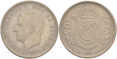 Испания 50 песет 1975 (78) Хуан Карлос I (1975-2014) KM 809 медно-никель 4557-1121