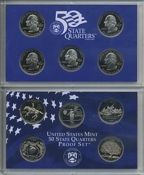 США официальный набор из 5 монет 1999 s, набор из 5 квотеров, штаты США, пластик, в оригинальной коробке с сертификатом PROOF 3-6-2-7