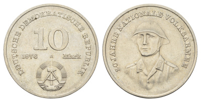 ГДР 10 марок 1976 А, 20 лет национальной народной армии KM 61, J. 1560 медно-никель 4680-722