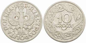 ПОЛЬША 10 ГРОШЕЙ 1923 KM 11 никель 73-1525
