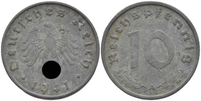 ГЕРМАНИЯ 10 РЕЙХСПФЕННИГОВ 1941 А KM 101, J. 371 цинк 4401-723