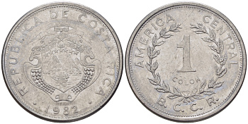КОСТА-РИКА 1 КОЛОН 1982 сс, БОЛЬШОЙ ПАРУСНИК KM 210.1 нержавеющая сталь 67-1025
