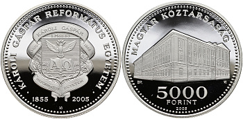 Венгрия 5000 форинтов 2005 150 лет Университета имени Кароли Гаспара, тираж 3000 экземпляров KM 785 серебро PROOF 11-178-32