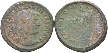 Римская Империя нуммий 297 - 298 Диоклетиан, бюст императора, IMP C C VAL DIOCLETIANVS P F AVG / Гений Римского народа, GENIO POPVLI ROMANI, Гераклея RIC 19а биллон 1073-23-31