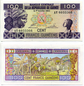 Гвинея 100 франков 1985 Pick 30а(1) бумага UNC (пресс) 7523-37-2-1