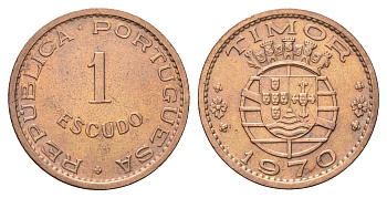 Португальский Тимор 1 эскудо 1970 год-тип KM 19 бронза 4671-741