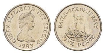 Джерси 5 пенсов 1993 башня Сеймур, Елизавета II (1952-2022) KM 56.2 медно-никель UNC 4649-367