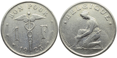 Бельгия 1 франк 1923 Belgique, Альберт I (1909-1934) KM 89 никель 23-556