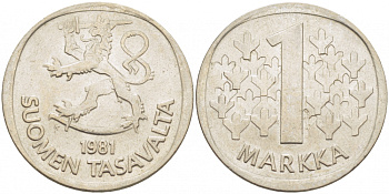 ФИНЛЯНДИЯ 1 МАРКА 1981 K KM 49а медно-никель UNC 3718-937
