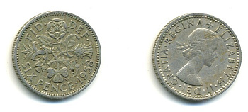 Великобритания 6 пенсов 1958 Елизавета II (1952-2022) KM 903, Spink 4149 медно-никель 23-822