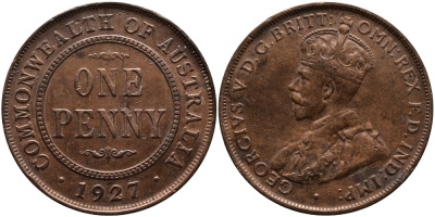 АВСТРАЛИЯ 1 ПЕННИ 1927 ГЕОРГ V (1910-1936) KM 23 бронза 4179-213