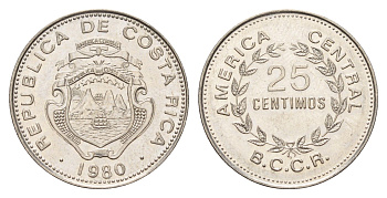 Коста-Рика 25 сентимо 1980 KM 188.1a сталь плакированная никелем 183-747