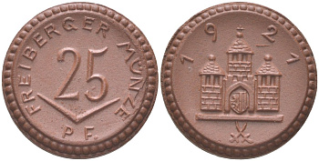 Фрайберг 25 пфеннигов 1921  Men05 8084, Men18 10080 фарфор     1078-2-11