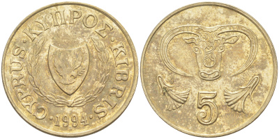 КИПР 5 ЦЕНТОВ 1994 KM 55.3 никель латунь 63-416