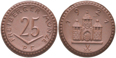 Фрайберг 25 пфеннигов 1921  Men05 8084, Men18 10080 фарфор  1085-10-13