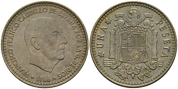 Испания 1 песета 1966 (67) Франциско Франко KM 796 алюминиевая бронза 4579-146