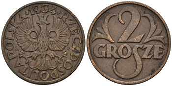 Польша 2 гроша 1934 w, Республика KM 9а, Parchimowicz 102i бронза 4580-511