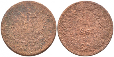 АВСТРИЯ 1 КРЕЙЦЕР 1860 KM 2186 медь 105-1267