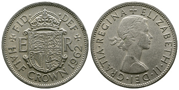 Великобритания 1/2 кроны 1962 Елизавета II (1952-2022) KM 907, Spink 4145 медно-никель 4381-1016