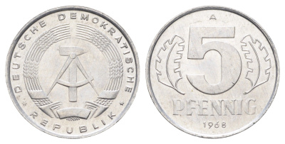 ГДР 5 пфеннигов 1968 A KM 9.1 алюминий 4697-616