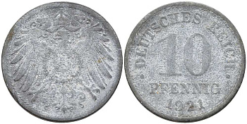 ГЕРМАНИЯ 10 ПФЕННИГОВ 1921 KM 26, J. 299 цинк 4401-211
