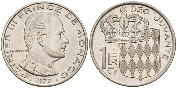Монако 1 франк 1977 Ренье III (1949-2005) KM 140 никель 73-1231