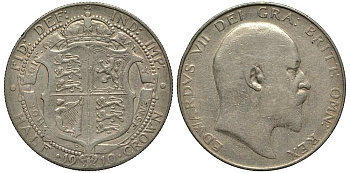Великобритания 1/2 кроны 1910 Эдуард VII (1901-1910) KM 802, Spink 3980 серебро 1518-1625