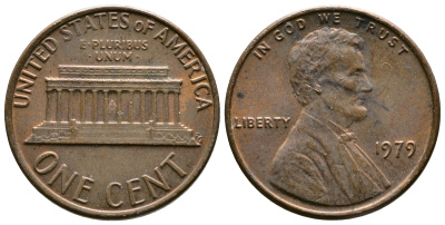 США 1 ЦЕНТ 1979 ЛИНКОЛЬН KM 201 медь цинк 71-1538