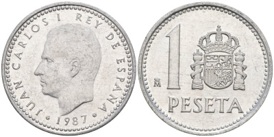 Испания 1 песета 1987 M, Хуан Карлос I (1975-2014) KM 821 алюминий 4402-817