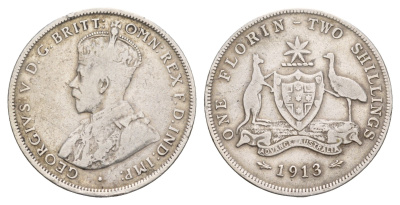 Австралия 2 шиллинга (флорин) 1913 Георг V (1910-1936) KM 27 серебро 1518-842
